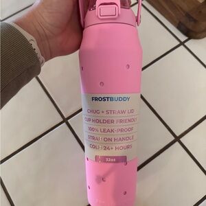 Frost Buddy Pink Water Bottle with Straw Lid